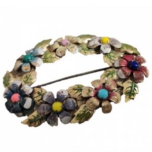 Vintage Czech 30s Brooch Enamel Flowers